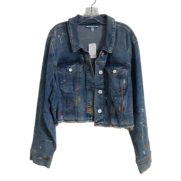 Lane Bryant NWT Distressed Jean Denim Jacket Paint Splatters Plus size 28 - Picture 1 of 8